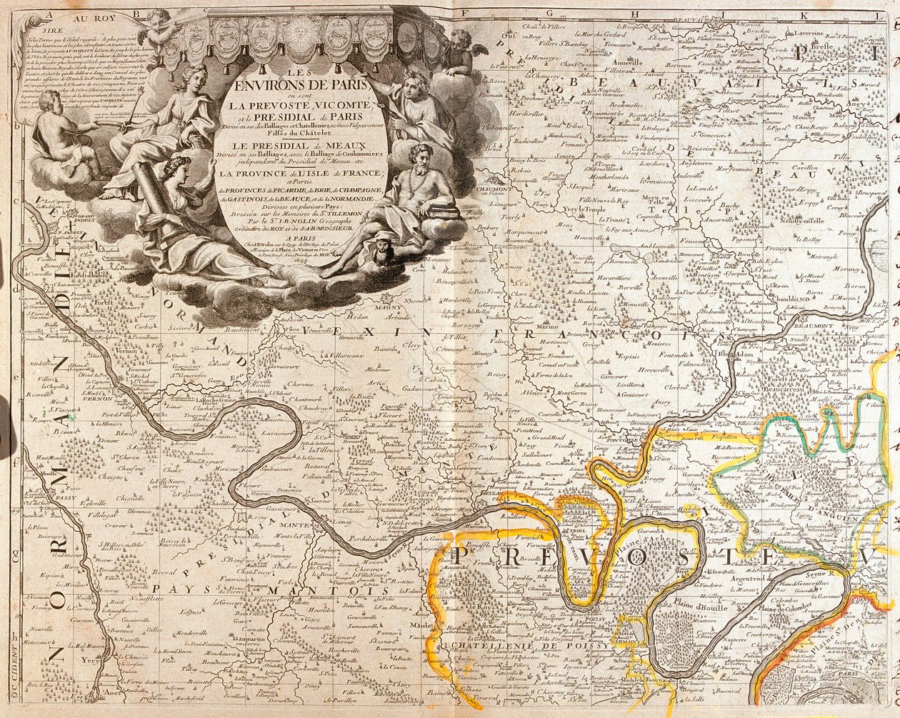 Kart over den nordvestlige delen av Ile de France av Jean Baptiste Nolin