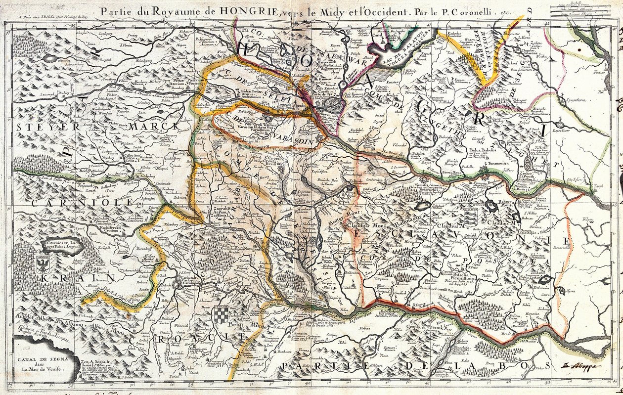 Kart over den sørvestlige delen av Kongeriket Ungarn (gravering av Jean Baptiste Nolin