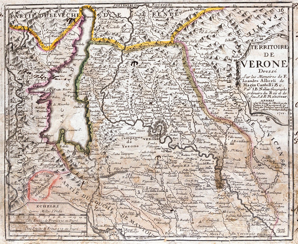 Kart over territoriet til Verona (Veneto, Italia) (radering av Jean Baptiste Nolin