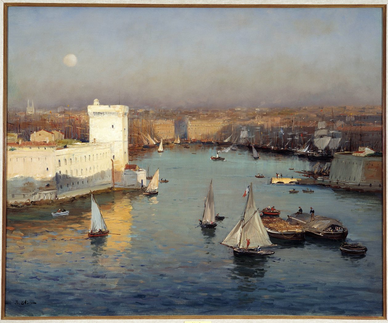 Utsikt over den gamle havnen i Marseille fra Pharo-maleriet av Jean Baptiste Olive (1848-1936) Dim. 50x73 cm Obligatorisk omtale: Collection foundation regards de provence, Marseille av Jean Baptiste Olive