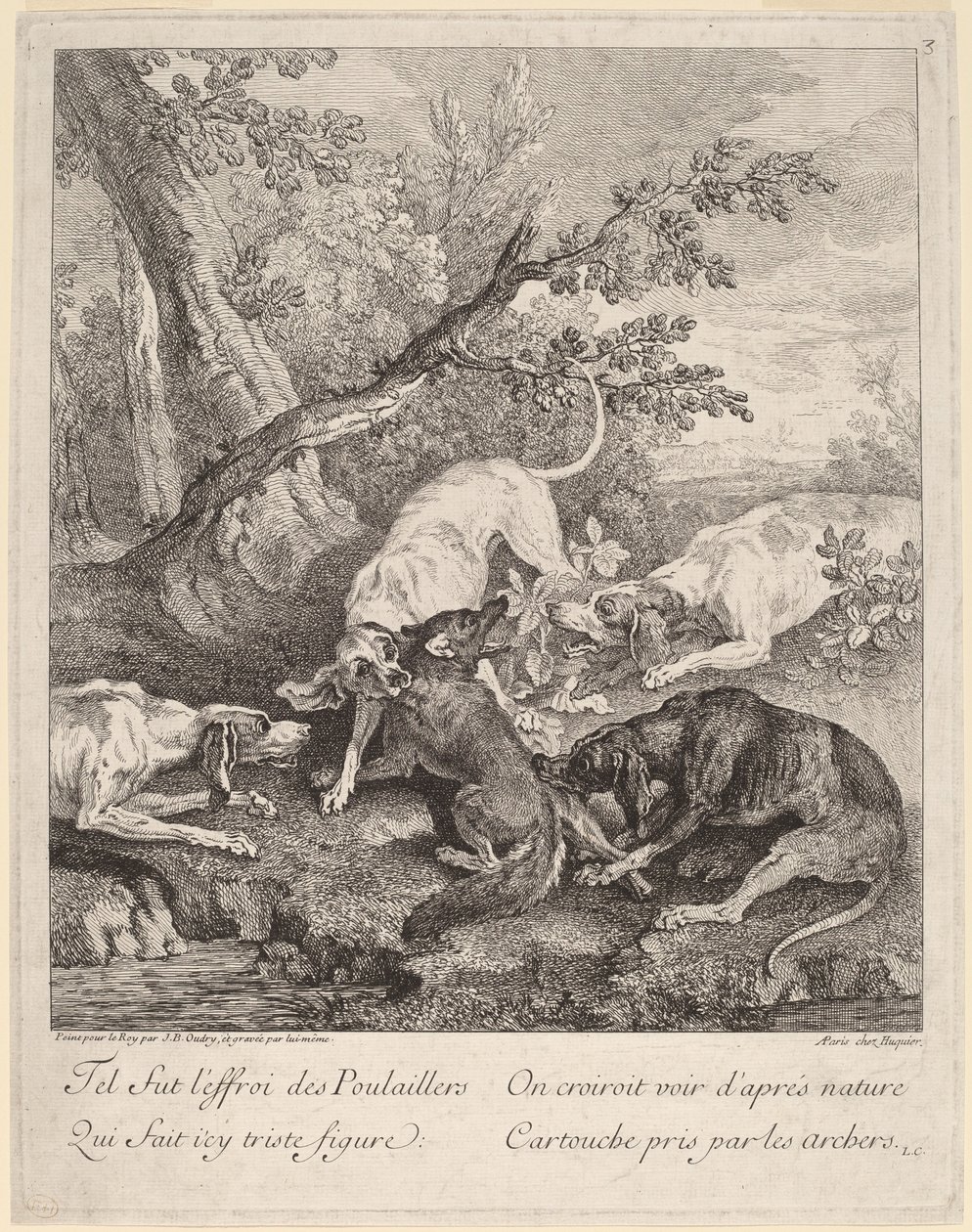 En rev angrepet av hunder av Jean Baptiste Oudry
