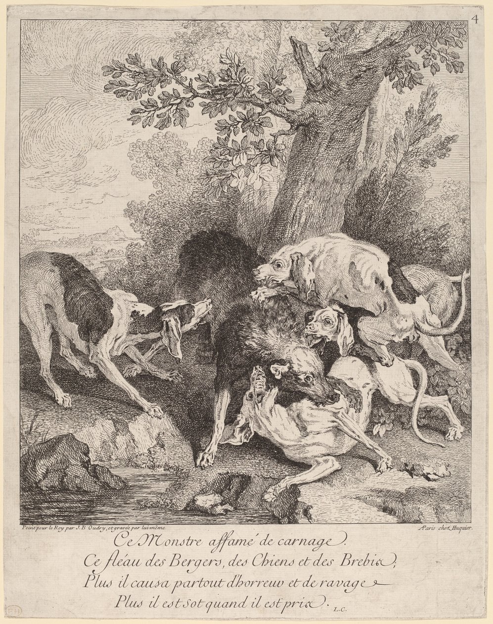 En ulv angrepet av hunder av Jean Baptiste Oudry