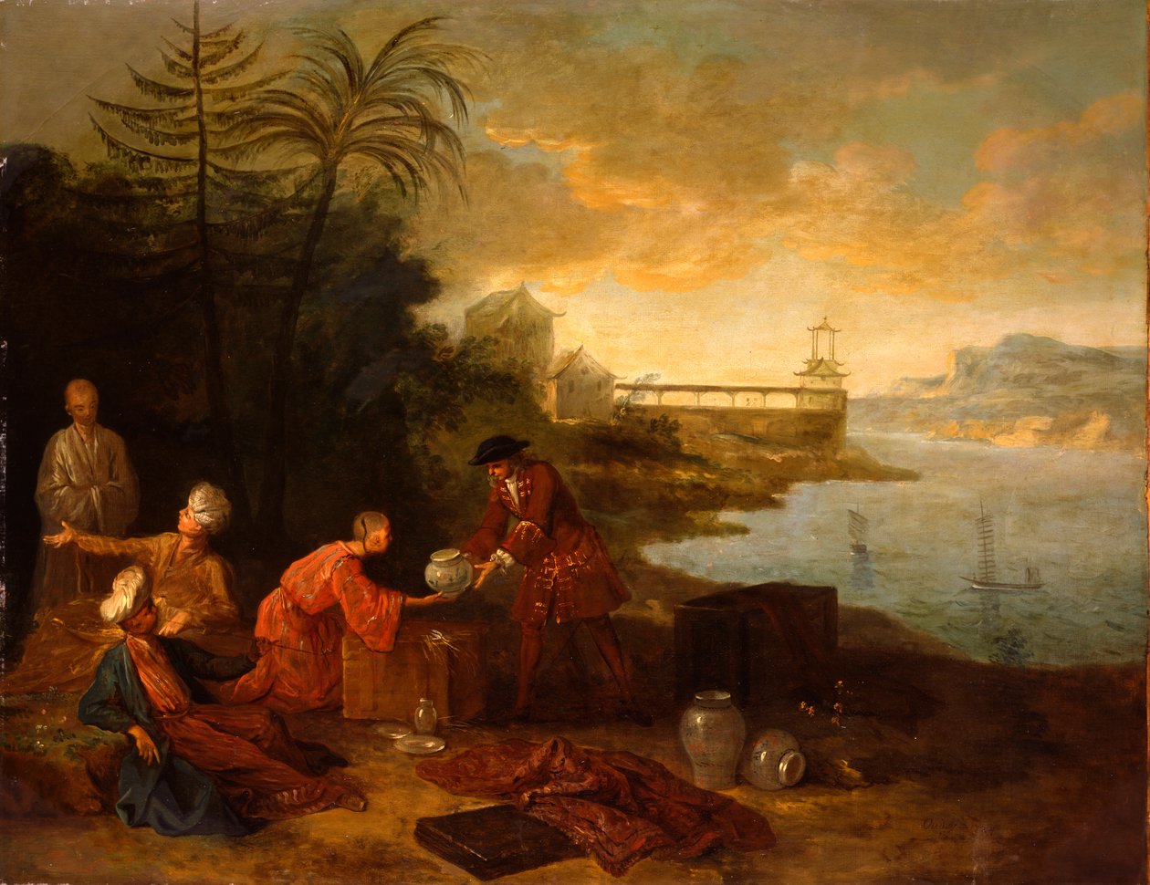 Asia - En europeisk kjøpmann som kjøper porselen fra en kinesisk handelsmann, 1724 av Jean Baptiste Oudry