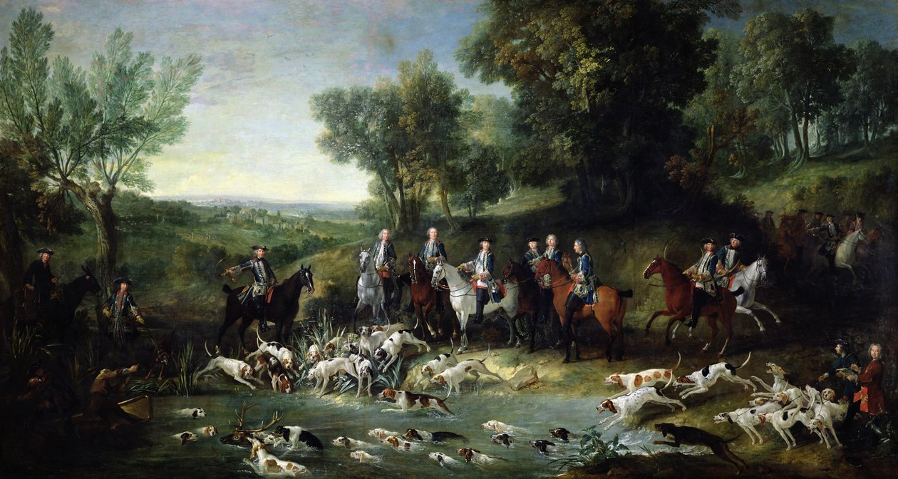 Louis XV (1710-1774) Hjortejakt i skogen ved Saint-Germain, 1730 av Jean Baptiste Oudry