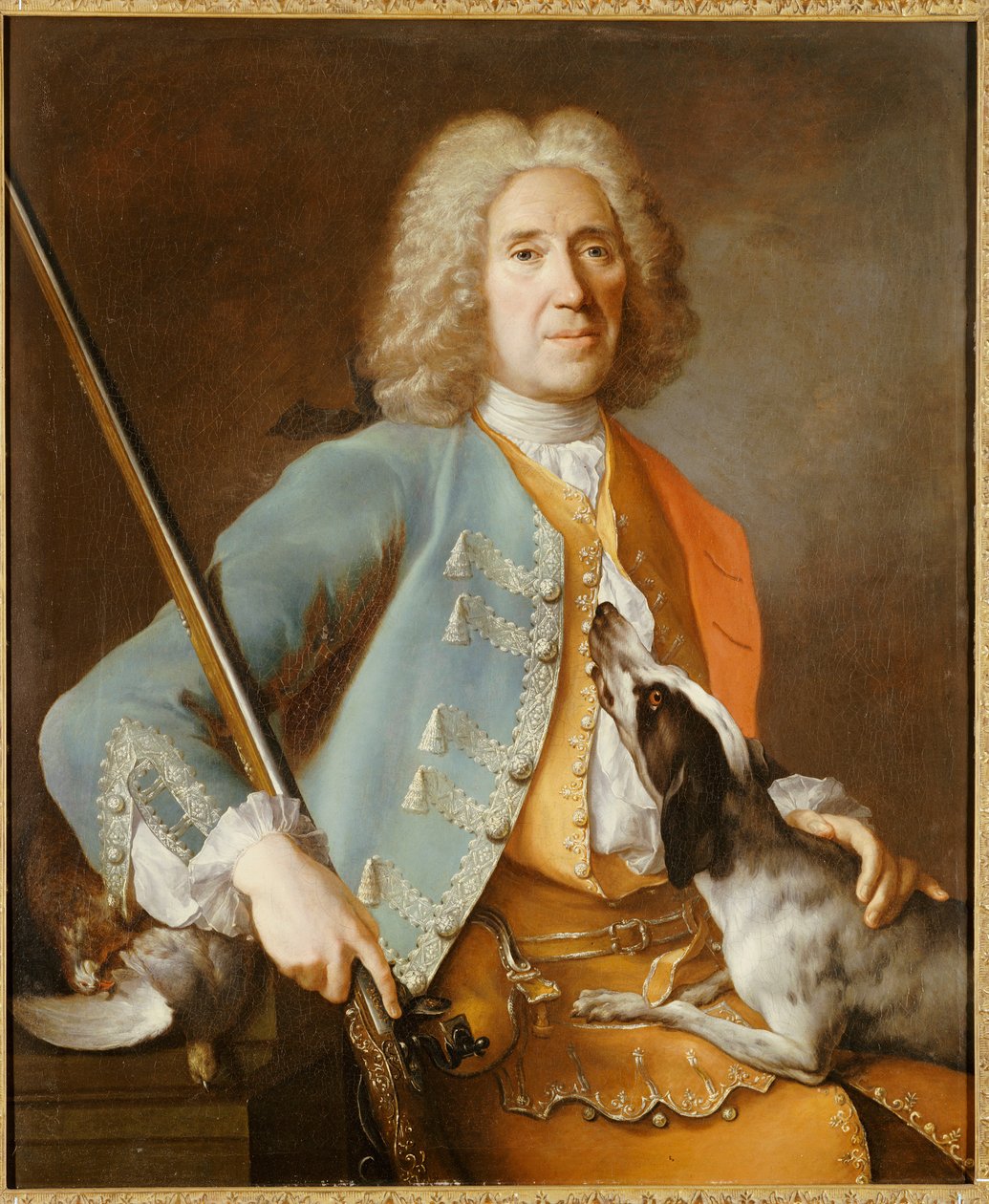 Portrett av en sportsmann som holder en pistol med en hund av Jean Baptiste Oudry