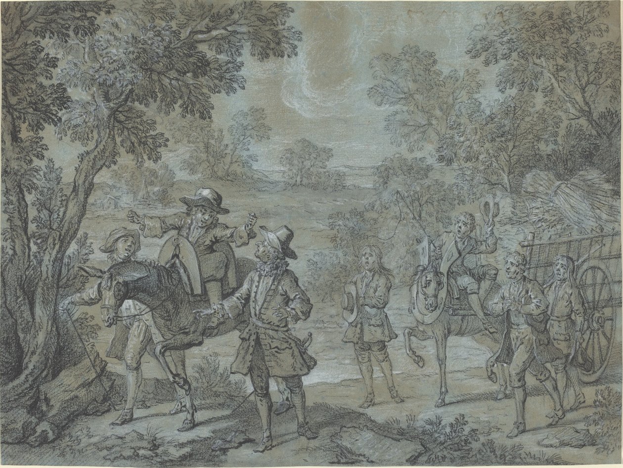 Ragotin deklamerer vers; bønder tror han forkynner av Jean Baptiste Oudry