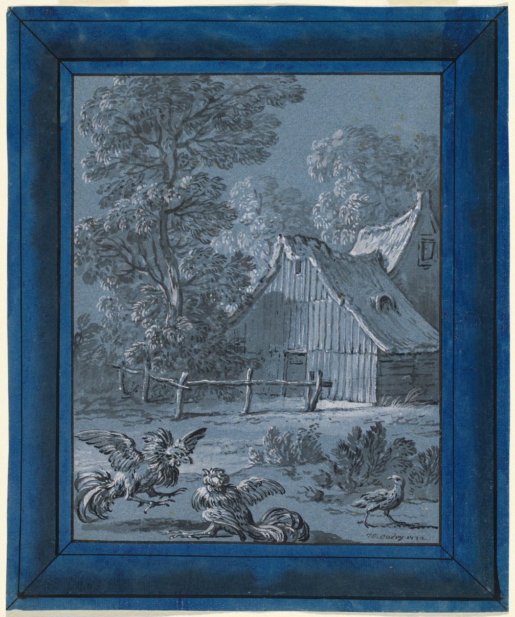 Parthønen og hanene av Jean Baptiste Oudry