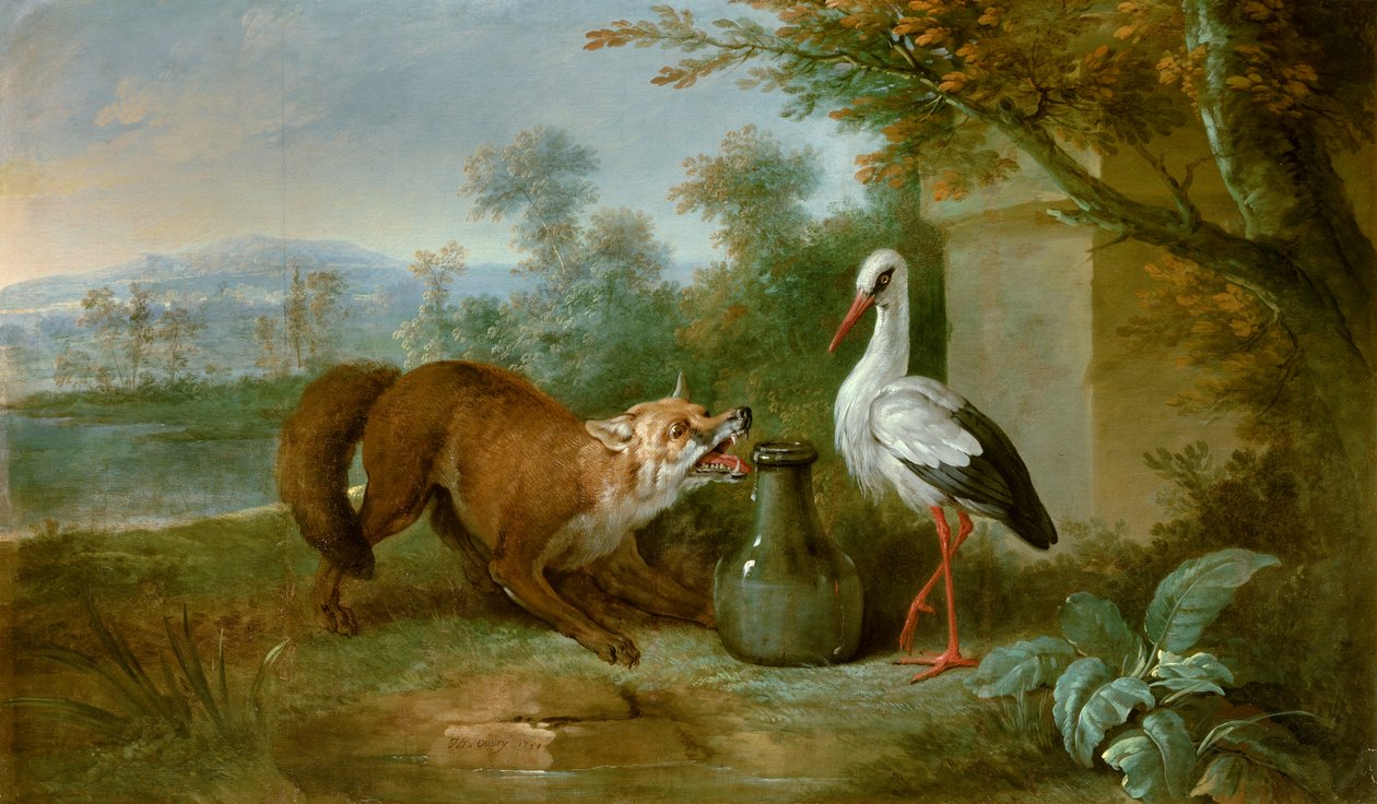 Reven og storken Illustrasjon til fabelen av Jean de la Fontaine. maleri av Jean Baptiste Oudry (1686-1755) 1751. Metz, Museum of Fine Arts av Jean Baptiste Oudry