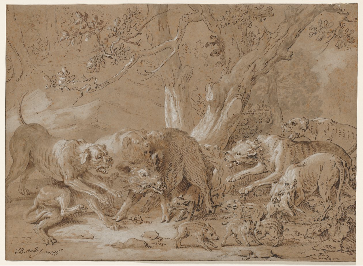 Wild Sow og hennes unge angrepet av hunder av Jean Baptiste Oudry
