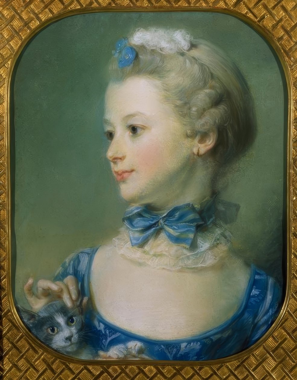 Den lille jenta med katten (Portrett av Mlle Huquier) av Jean Baptiste Perronneau