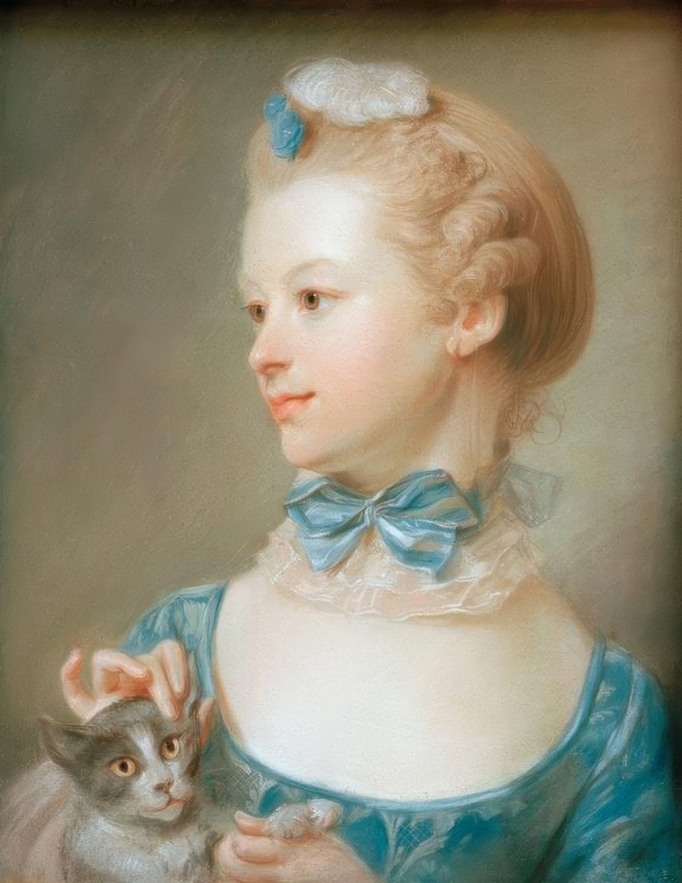 Jente med katt av Jean Baptiste Perronneau