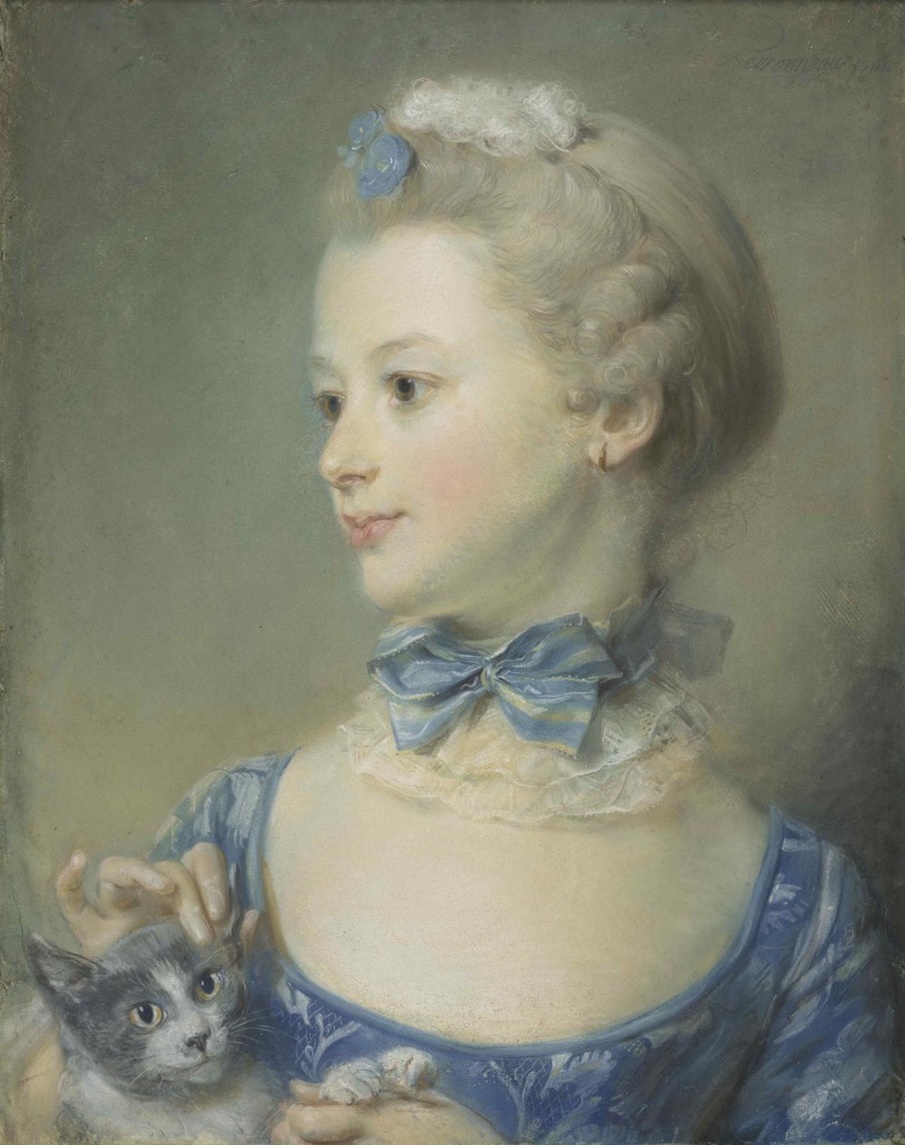 Den lille jenta med katten Marie-Anne Huquier, 1747. av Jean Baptiste Perronneau