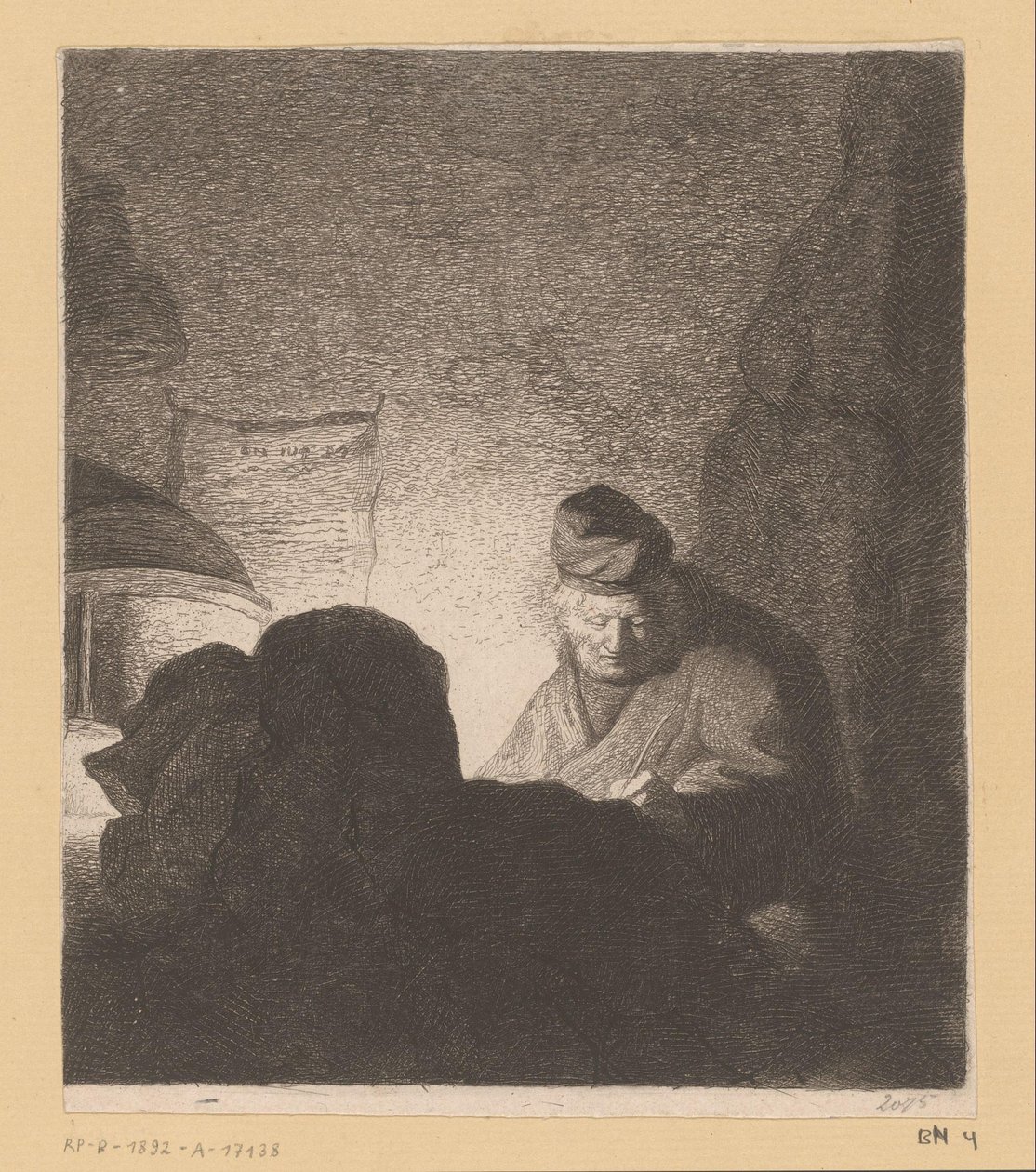 Mann som skriver i lyset av en lampe av Jean Baptiste Pierre Lebrun (attributed to)