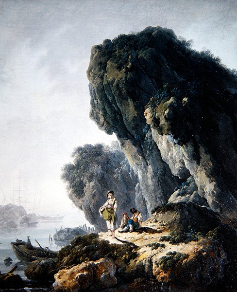 Et kystlandskap med figurer på en stein (olje på lerret) av Jean Baptiste Pillement