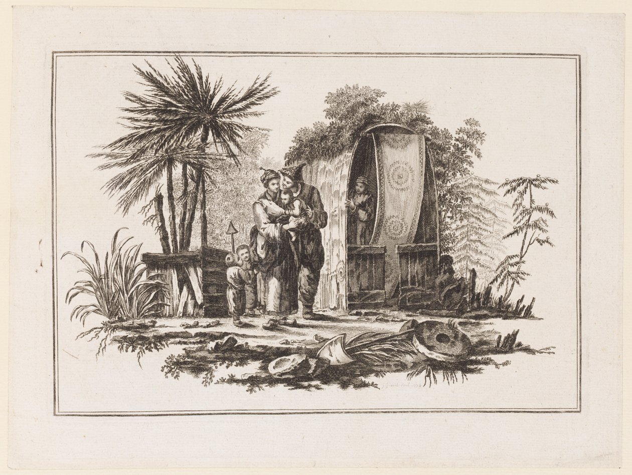 En familie, fra "Ny notatbok med seks ark med forskjellige historiske kinesiske emner" av Jean Baptiste Pillement
