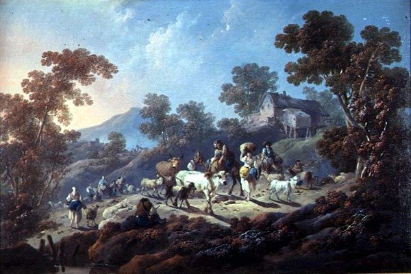 A Rocky Wooded Landscape (olje på lerret) av Jean Baptiste Pillement