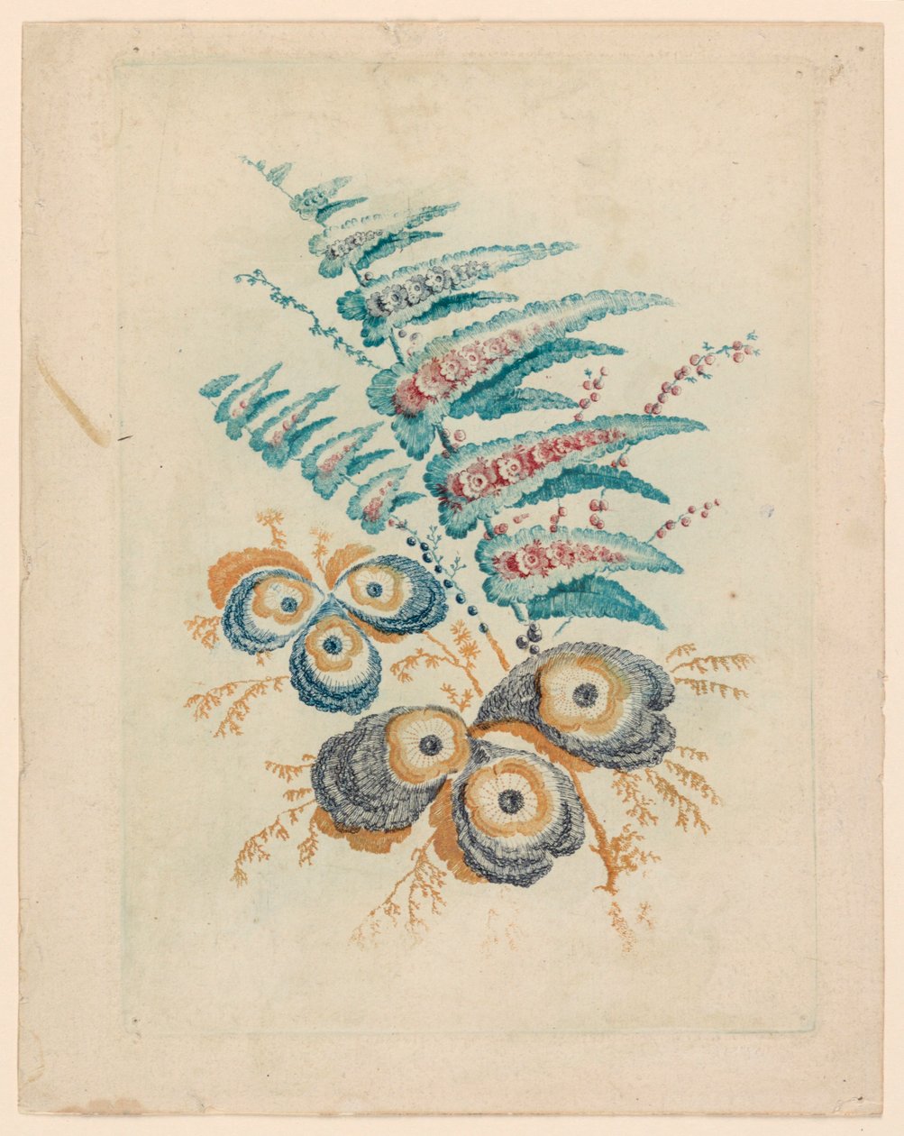 Fantastisk blomstermotiv fra Nouvelle Suitete de Cahiers de Fleurs Idéales av Jean Baptiste Pillement