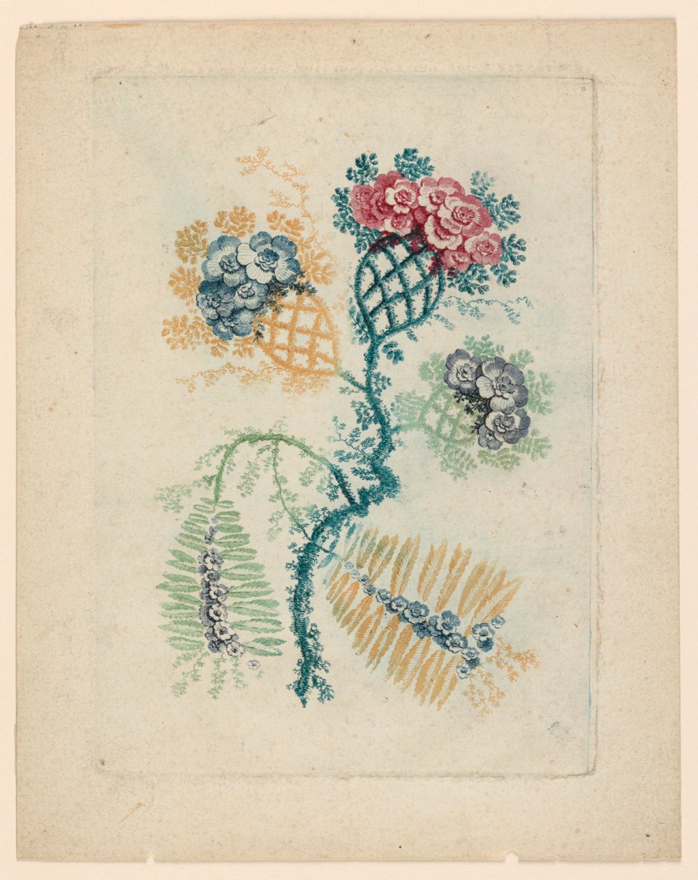 Fantastisk blomstermotiv fra Nouvelle Suitete de Cahiers de Fleurs Idéales av Jean Baptiste Pillement