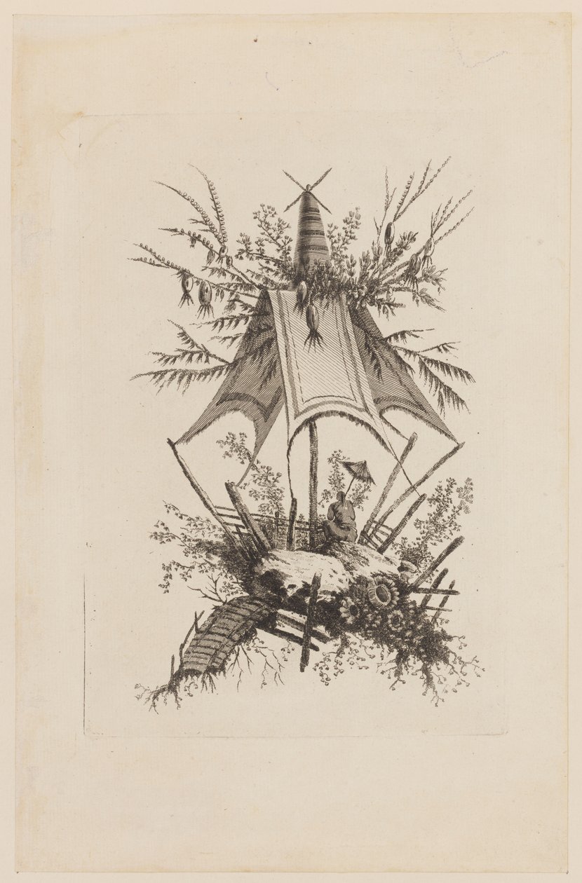 Figur under telt, fra "Samling av kinesiske telt" av Jean Baptiste Pillement