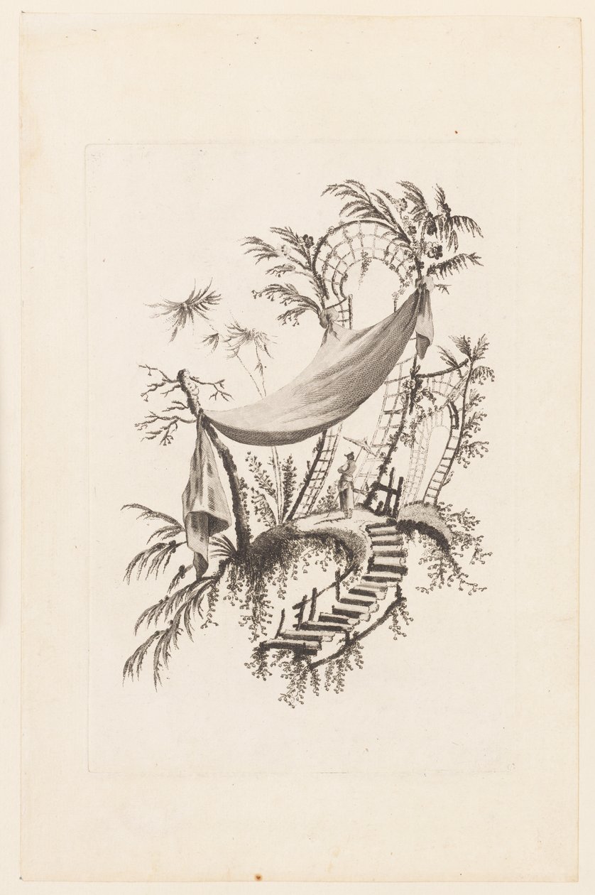 Figur under telt, fra "Samling av kinesiske telt" av Jean Baptiste Pillement