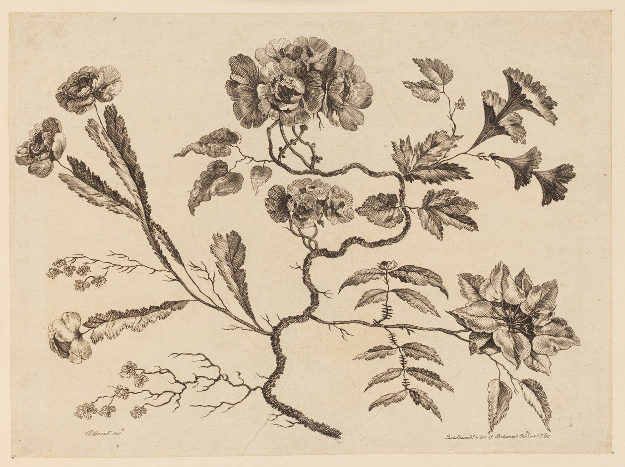 Blomstergrener, fra "Samling av forskjellige fantasiblomster i kinesisk smak" av Jean Baptiste Pillement