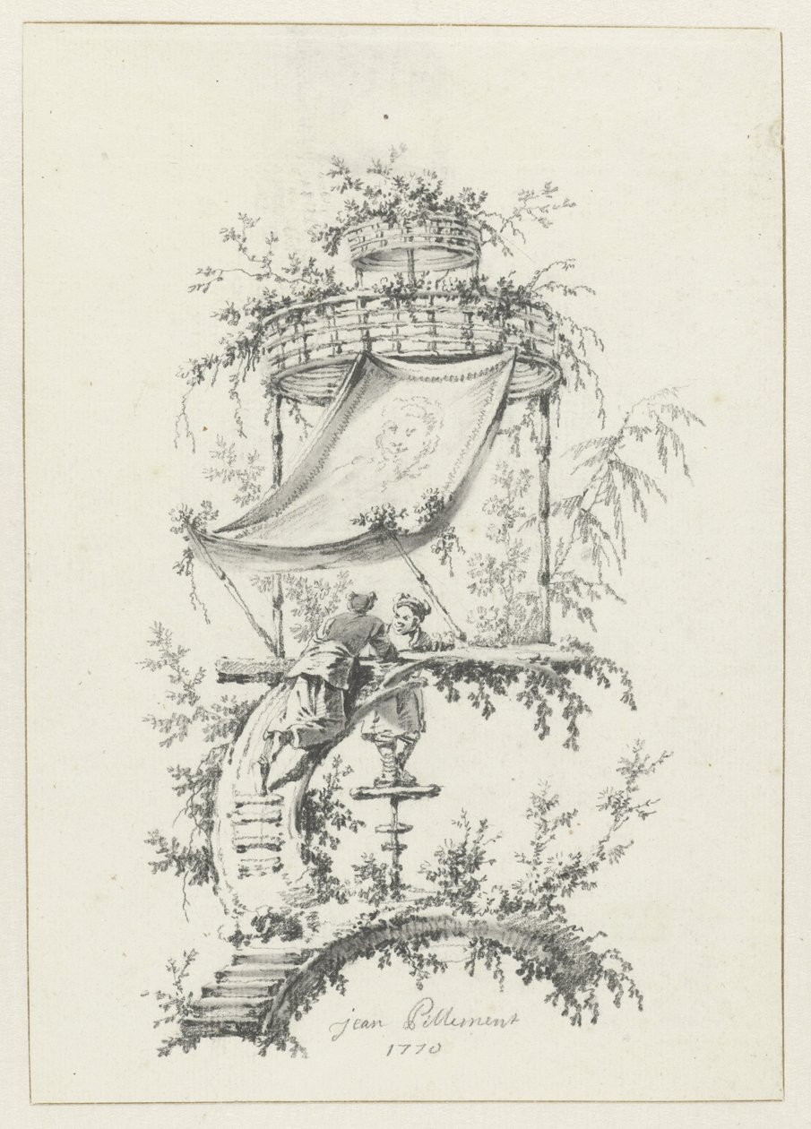 Ornamental komposisjon i chinoiserie-stil Ornamental design i chinoiserie-stil for Deuxième Cahier de six Baraques Chinoises (serietittel) av Jean Baptiste Pillement