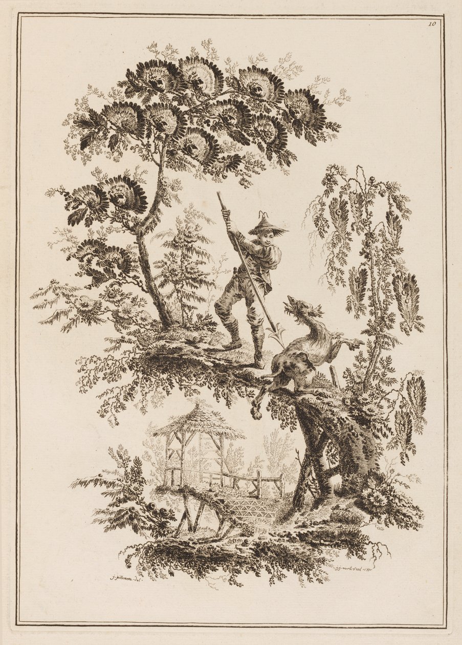 Plate 10, fra "Suite of Twelve Fishermen and Hunters" av Jean Baptiste Pillement