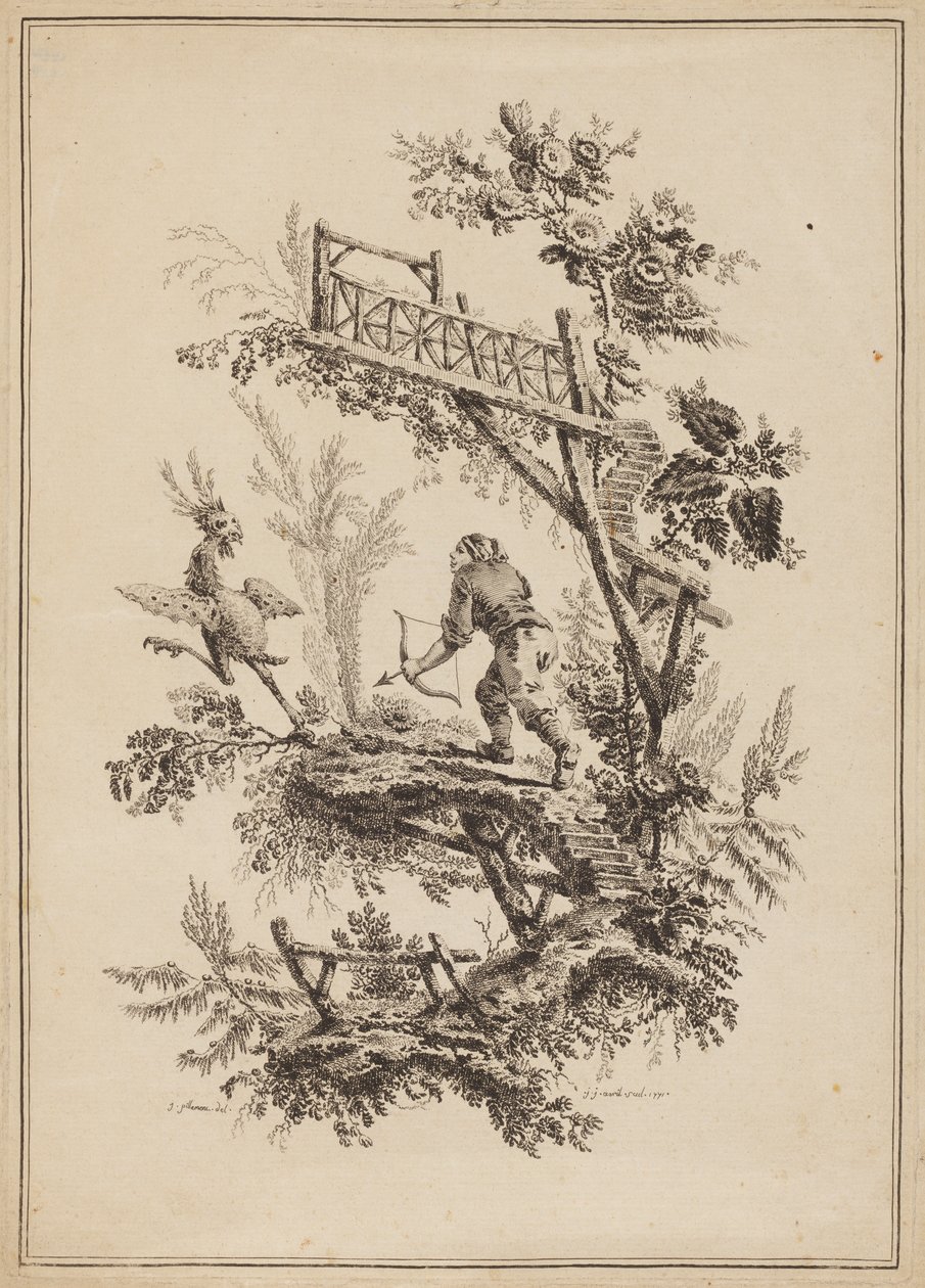 Plate 12, fra "Suite of Twelve Fishermen and Hunters" av Jean Baptiste Pillement
