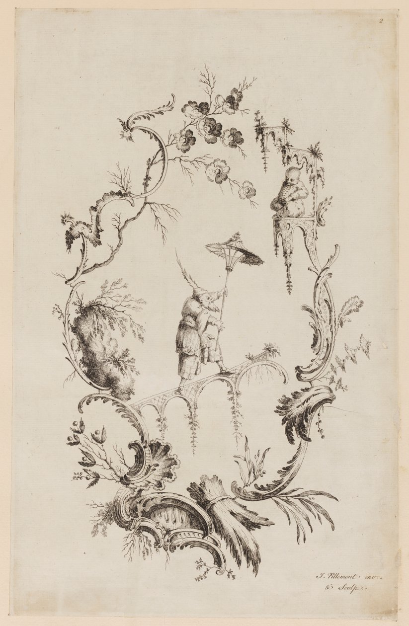 Plate 2, fra "A New Book of Chinese Ornaments" av Jean Baptiste Pillement