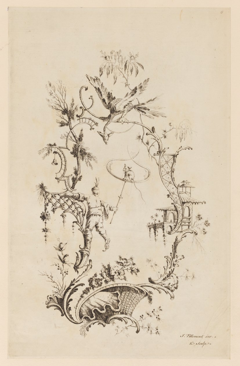 Plate 6, "En ny bok med kinesiske ornamenter" av Jean Baptiste Pillement