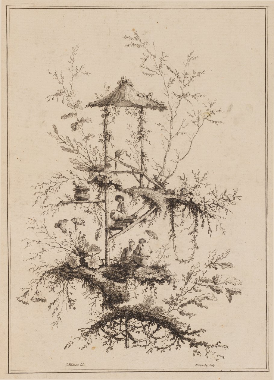 Tallerken fra et sett med Chinoiserie-representasjoner av Jean Baptiste Pillement