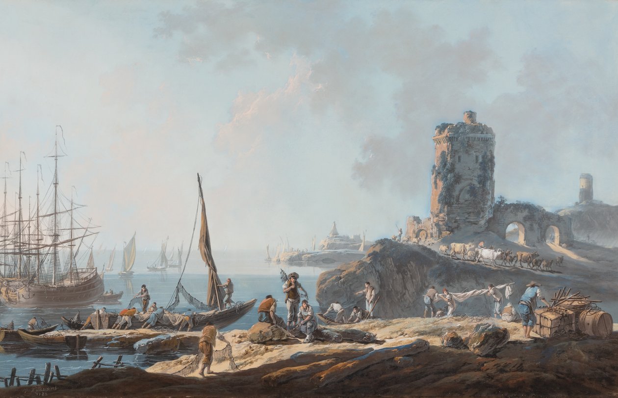 Havnescene i rolig vær av Jean Baptiste Pillement