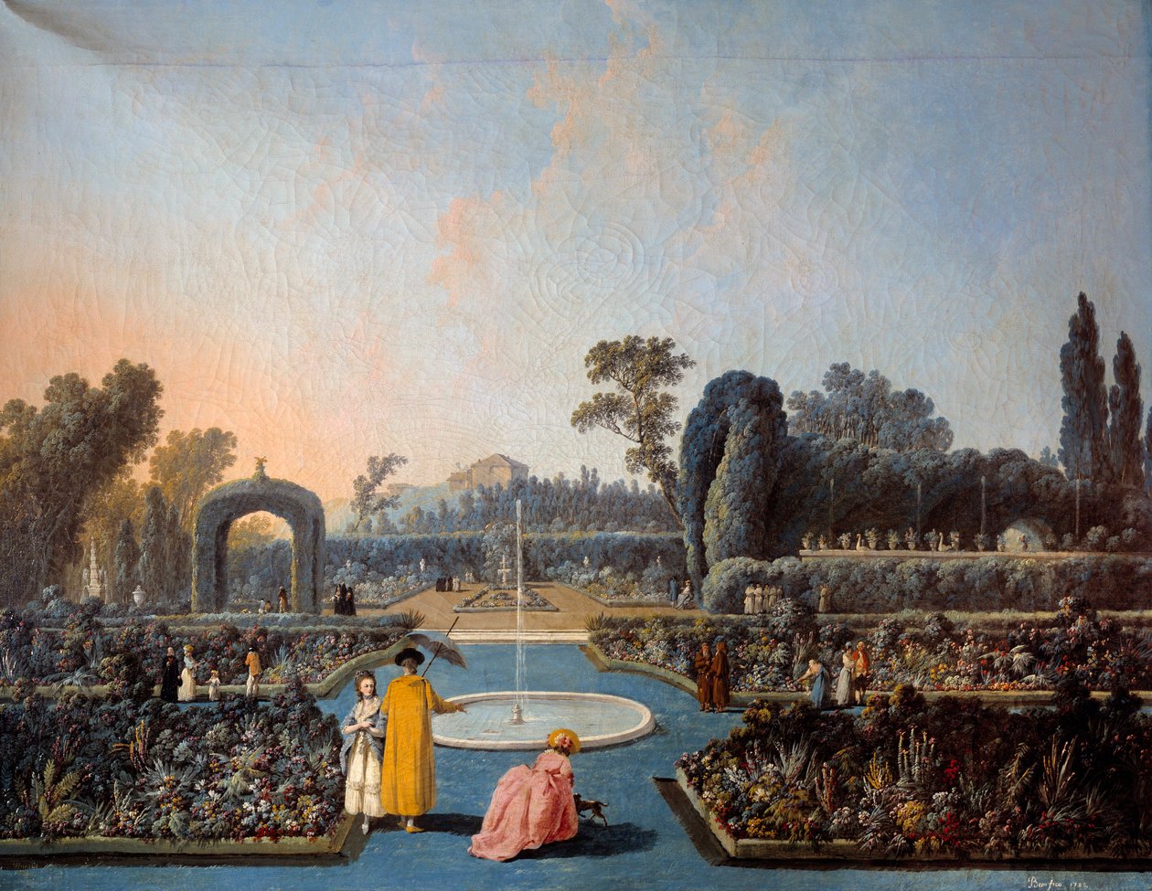 Utsikt over hagene i Benfica i Lisboa Maleri av Jean Pillement (1728-1808) 1785 Paris, dekorativ kunst av Jean Baptiste Pillement