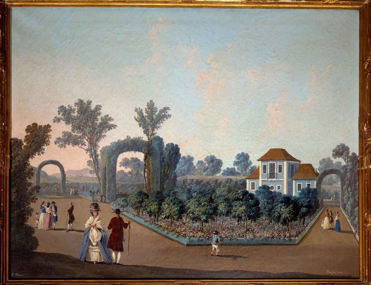 Utsikt over hagene til Benfica i Lisboa i 1785 Akvarell av Jean Pillement (1728-1808) 1785 Paris, dekorativ kunst av Jean Baptiste Pillement