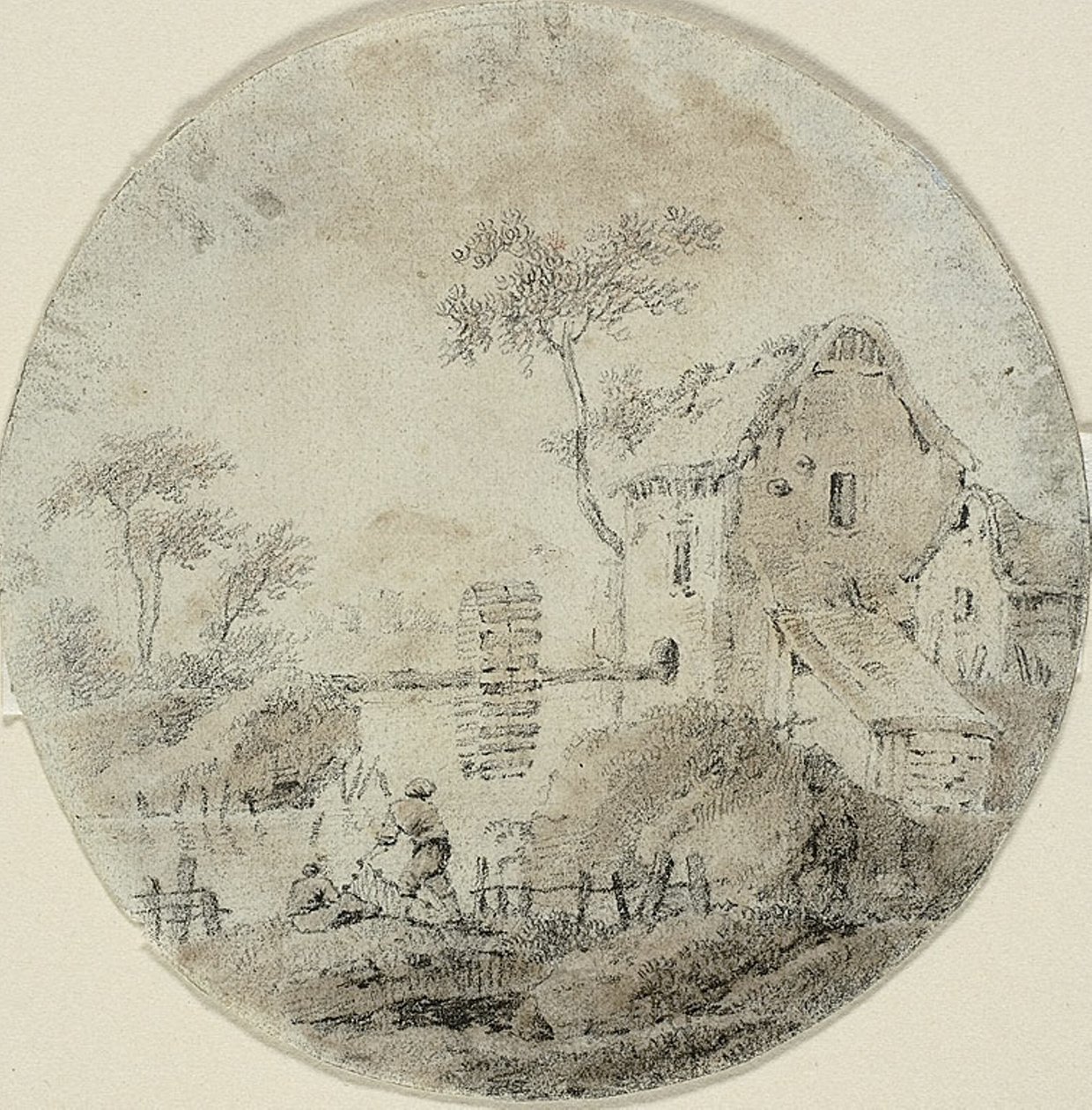 Vannmølle med figurer ved siden av elven av Jean Baptiste Pillement