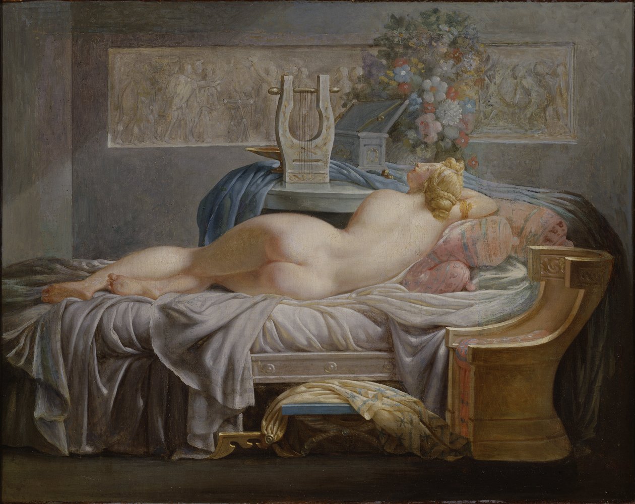 Sappho (630-580 avant JC) - Sappho, av Regnault, Jean Baptiste (1754-1829). Olje på lerret. Mål: 42x53 cm. Nationalmuseum Stockholm av Jean Baptiste Regnault