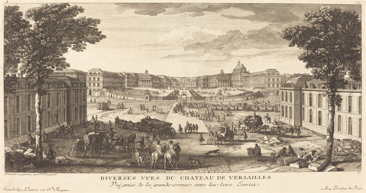 Utsikt tatt fra hovedgaten mellom de to stallene av Jean Baptiste Rigaud