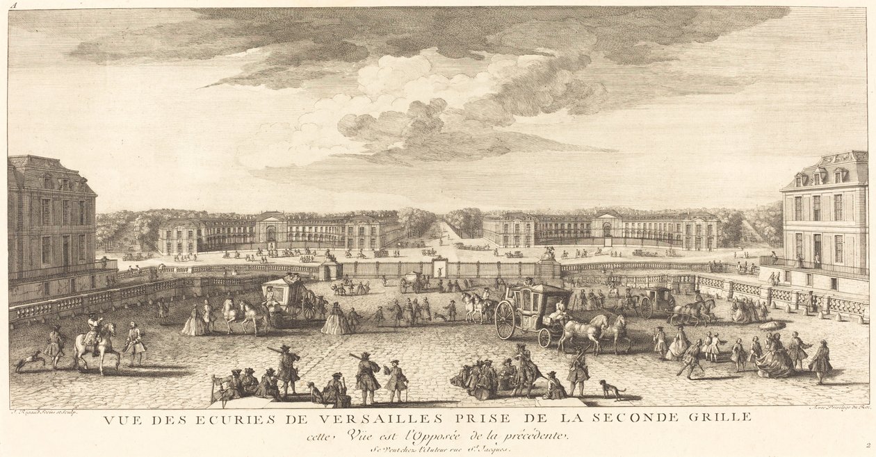 Utsikt over stallen i Versailles tatt fra den andre porten av Jean Baptiste Rigaud