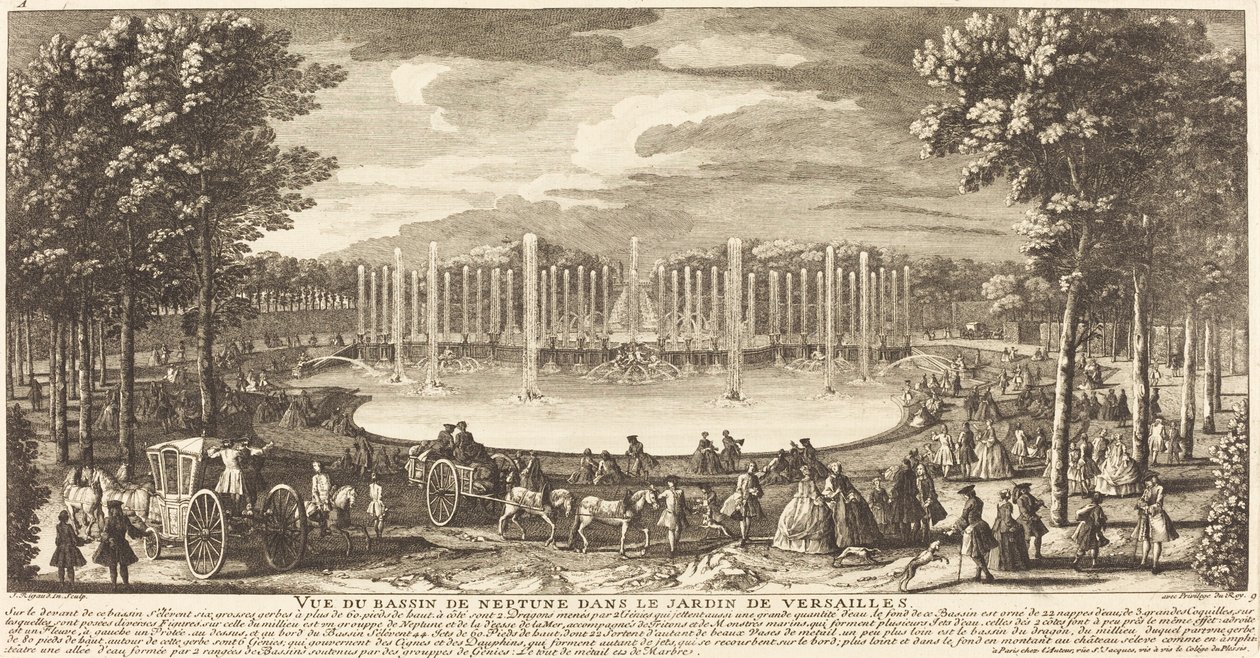 Utsikt over Bassin de Neptun i Versailles hage av Jean Baptiste Rigaud