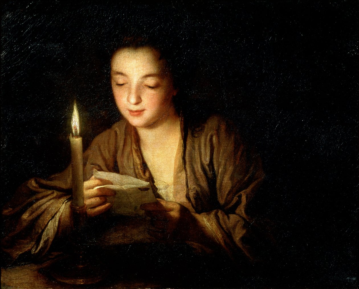 Jente med et stearinlys, sent på 1600-tallet eller tidlig på 1700-tallet. av Jean Baptiste Santerre