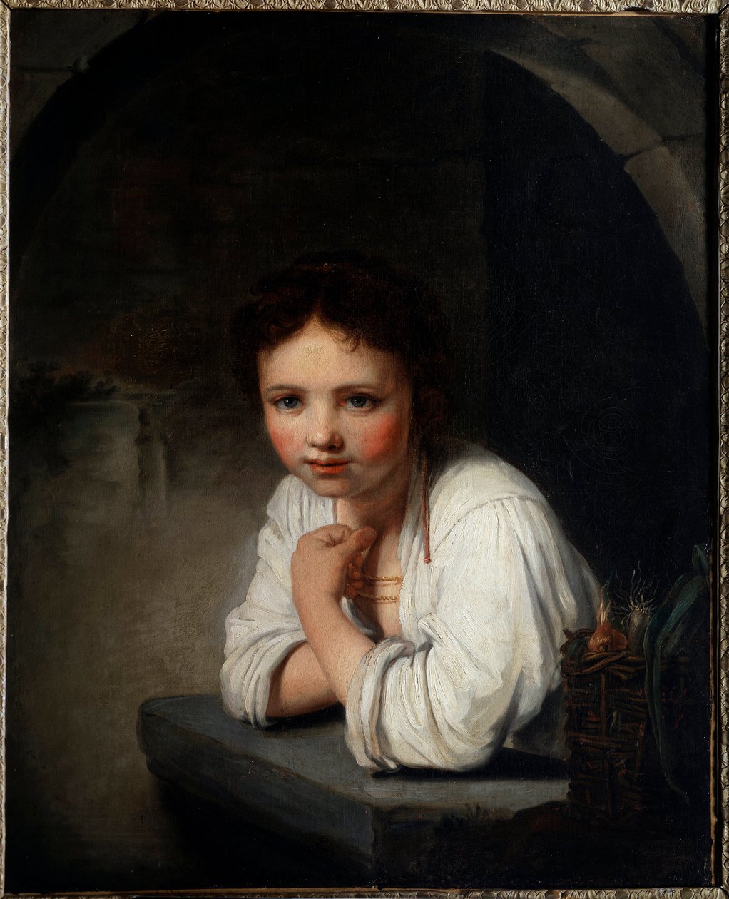 Portrett av en jente i vinduet-maleri av Jean Baptiste Santerre (1651-1717) 1700-tallets Orleans musee des Beaux Arts av Jean Baptiste Santerre