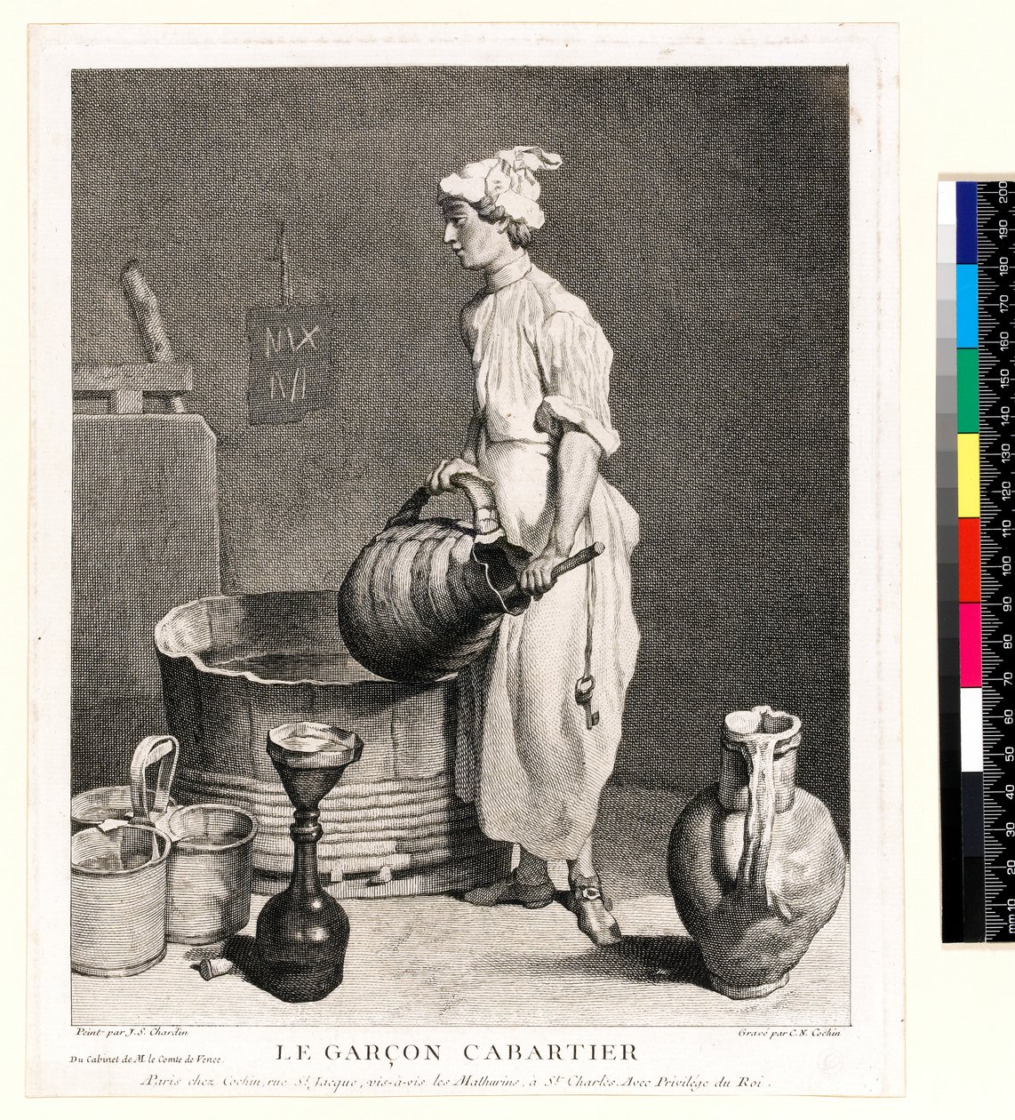 Le Garçon Cabaretier (Kjellergutten) gravert av Charles Nicolas Cochin I (1688-1754) 1750 (etsing og gravering) av Jean Baptiste Simeon (after) Chardin