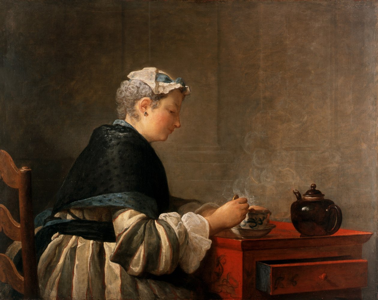 En dame som tar te, 1735 av Jean Baptiste Simeon Chardin