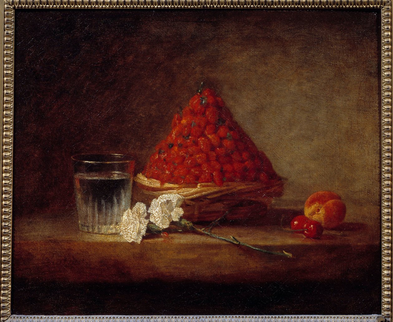 Kurv med markjordbær Maleri av Jean Baptiste Simeon Chardin (1699-1779) Privatsamling fra 1700-tallet - Kurv med markjordbær. Maleri av Jean Baptiste Simeon Chardin (1699-1779) av Jean Baptiste Simeon Chardin