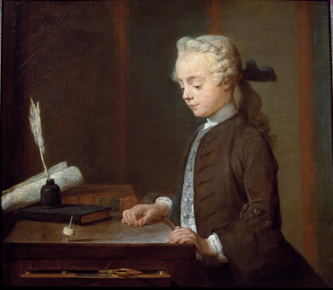 Boy with a Spinning-Top (eller Child with a Teetotum) - olje på lerret av Jean Baptiste Simeon Chardin