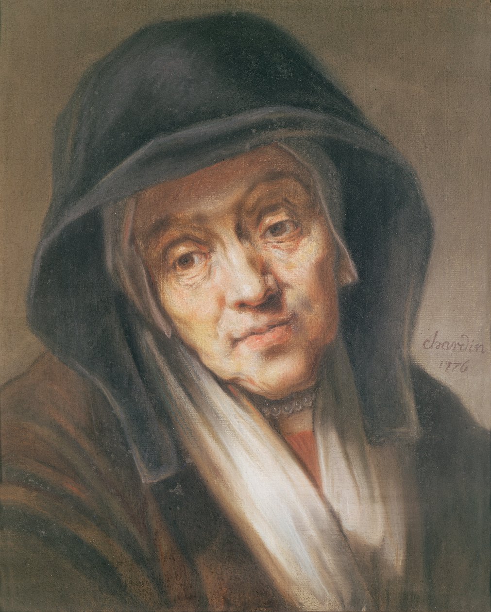 Kopi av et portrett av Rembrandt av moren hans, 1776 (pastell på papir) av Jean Baptiste Simeon Chardin