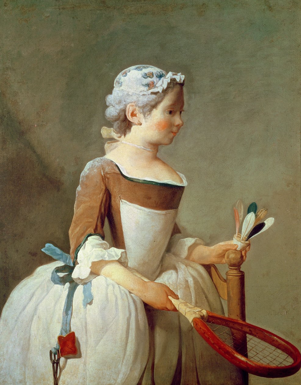 Pike med racket og fjeder, ca. 1740 av Jean Baptiste Simeon Chardin