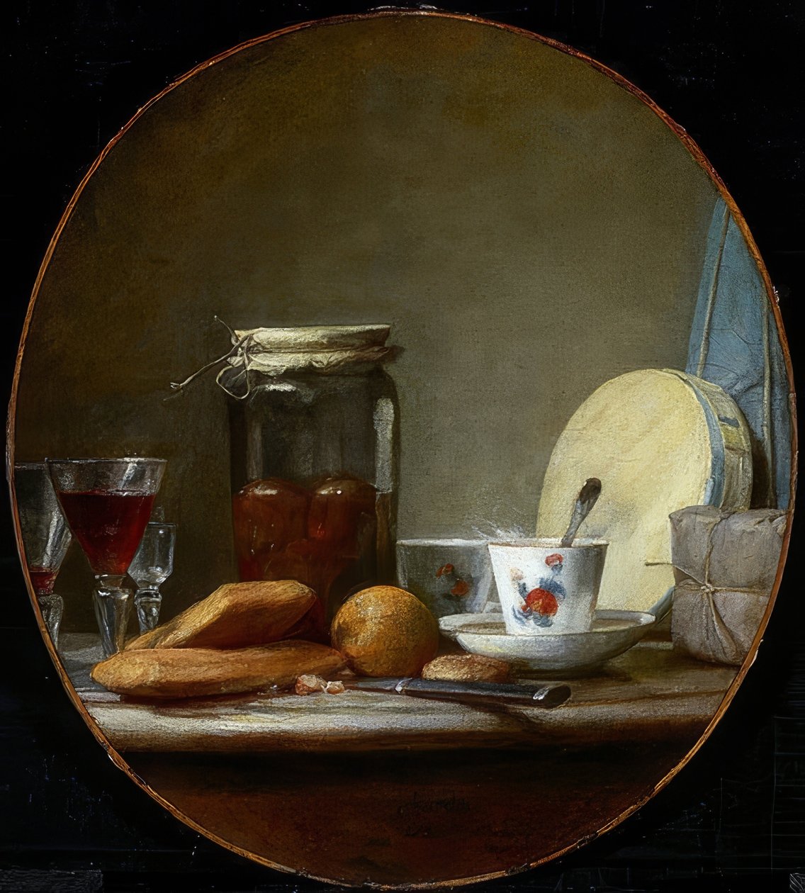 Glass med aprikoser. 1758 av Jean Baptiste Simeon Chardin