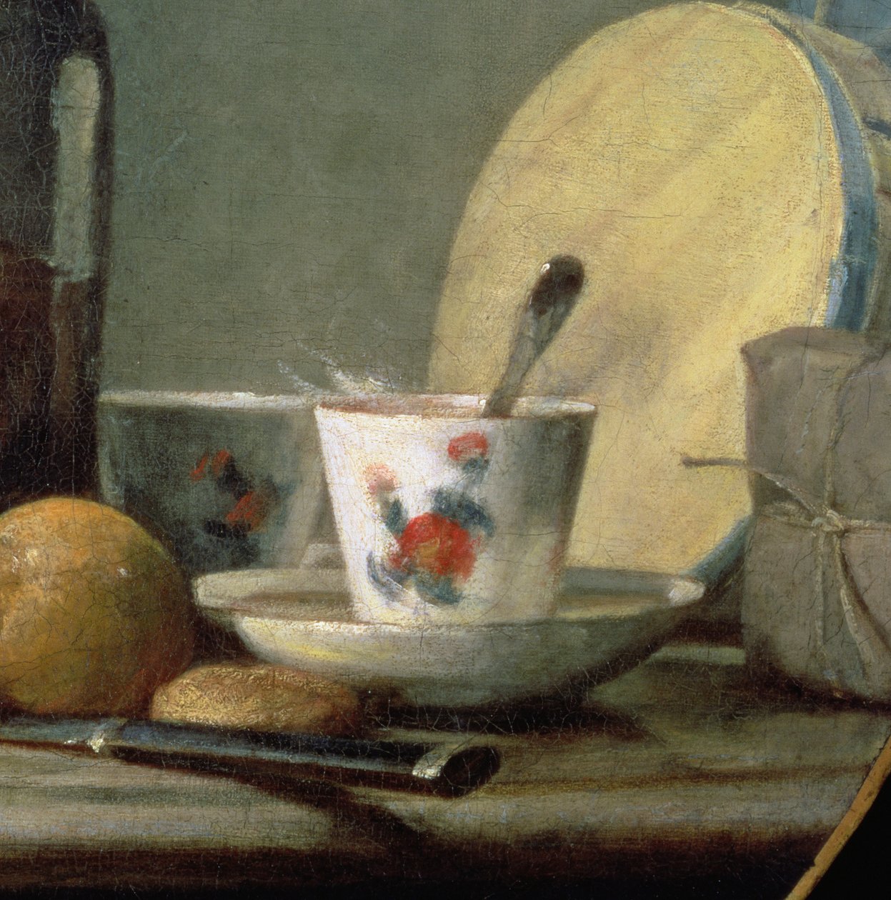 Krukke med aprikoser, 1758, detalj av Jean Baptiste Simeon Chardin