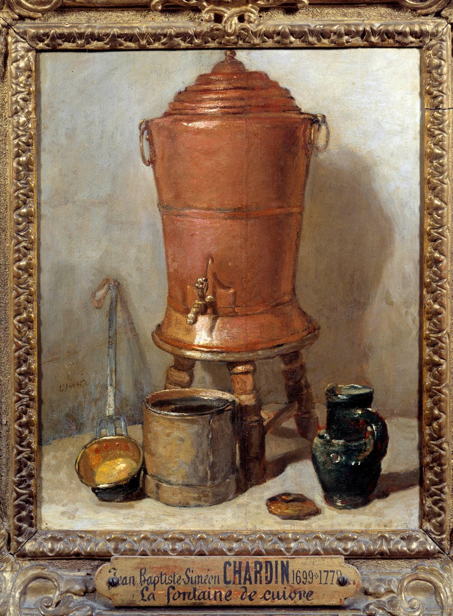 La fontaine de kobbermaleri av Jean Baptiste Simeon Chardin (1699-1779) 1733 Dim. 0,28x0,23 m - Drikkefontenen i kobber. Maleri av Jean Baptiste Simeon Chardin (1699-1779) av Jean Baptiste Simeon Chardin